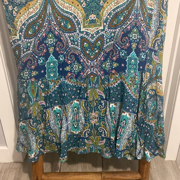 R. VIVIMOS Blue & Chartreuse Paisley Ruffled Maxi Wrap Dress SZ LG (12/14) - Picture 10 of 12